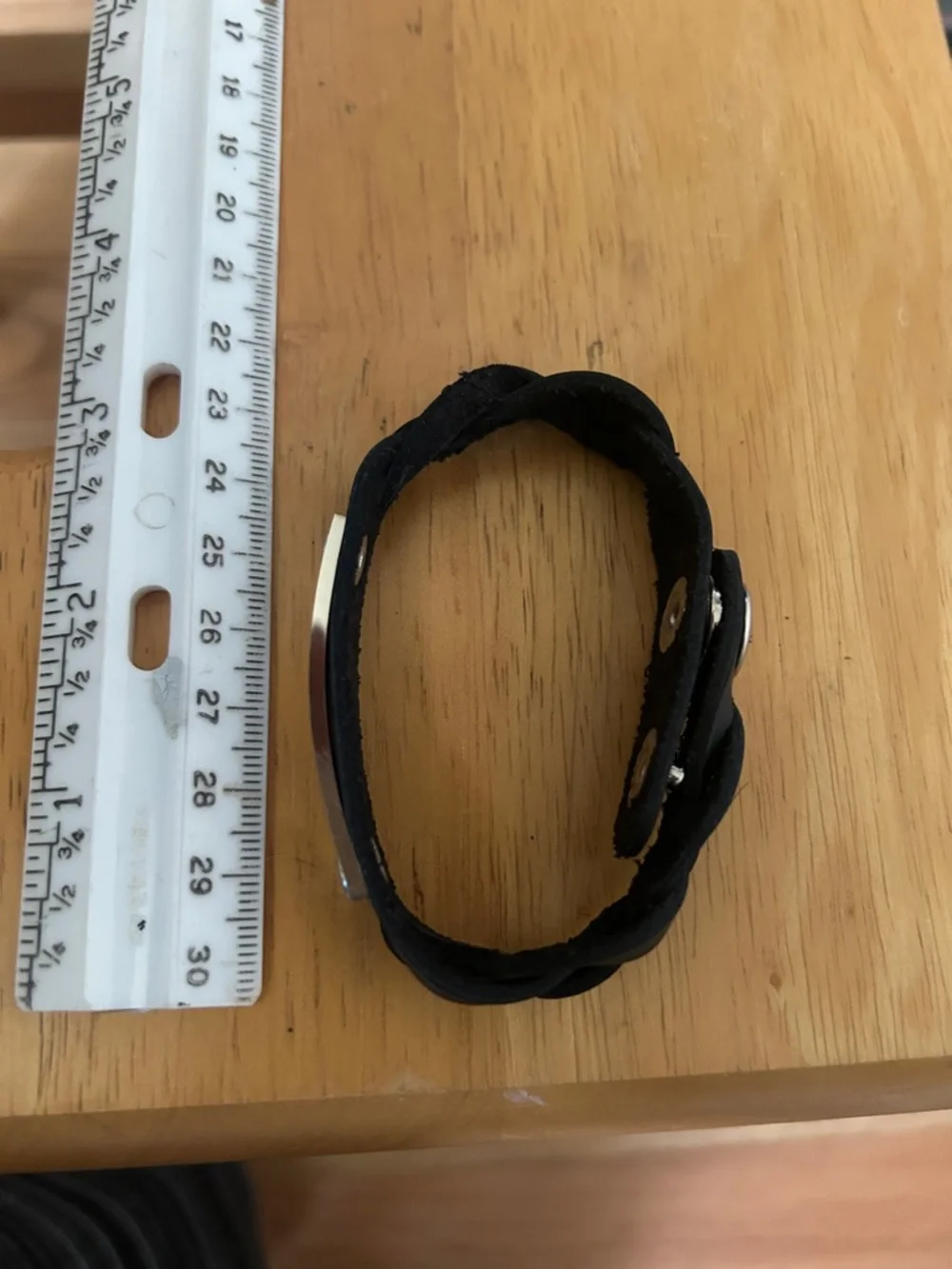 Black Braided Faux Leather Snap Bracelet - Silver Plate Accent